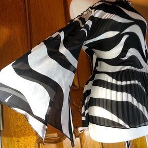 Black/White Flared Sleeve Geo/ Animal Print Blouse